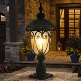 24"(H) 1-pack Vintage Black Outdoor Post Lantern - Waterproof Aluminum Lamp Post Light with Bubble Glass, Decorative Garden Pathway Lighting for Yard