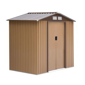Outsunny 7' x 4' Outdoor Storage Shed, Garden Tool House with Foundation, 4 Vents and 2 Easy Sliding Doors for Backyard, Patio, Garage, Lawn, Yellow (Color: as Pic)