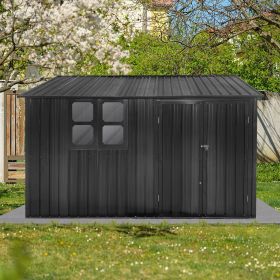 Metal garden sheds 10ftx8ft outdoor storage sheds Dark-grey with window (Color: as Pic)