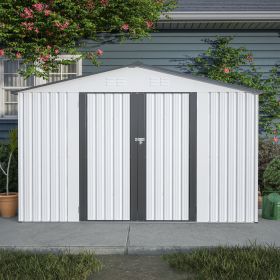 10X8 FT Outdoor Storage Shed, All Weather Metal Sheds with Lockable Doors, Tool Shed for Garden, Patio, Backyard, Lawn, Grey (Color: as Pic)
