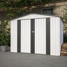 8 x 6 ft Outdoor Storage Shed, All Weather Metal Sheds with 2 Lockable Doors, Tool Shed for Garden, Backyard, Lawn,White (Color: as Pic)