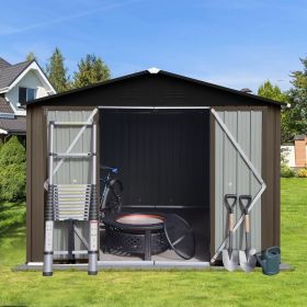 Metal garden sheds 10ft×8ft outdoor storage sheds Brown + Black (Color: as Pic)