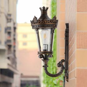 Vintage Outdoor Wall Lantern, Waterproof Exterior Wall Sconce with Crown Top and Clear Glass, Decorative Outdoor Lighting Fixture for Patio, Garden (Color: as Pic)