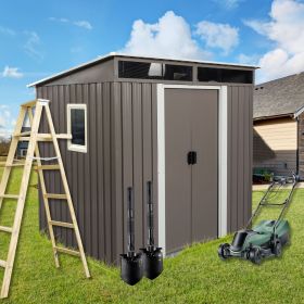 6ft x 5ft Outdoor Metal Storage Shed With window Transparent plate W540S00011 (Color: as Pic)